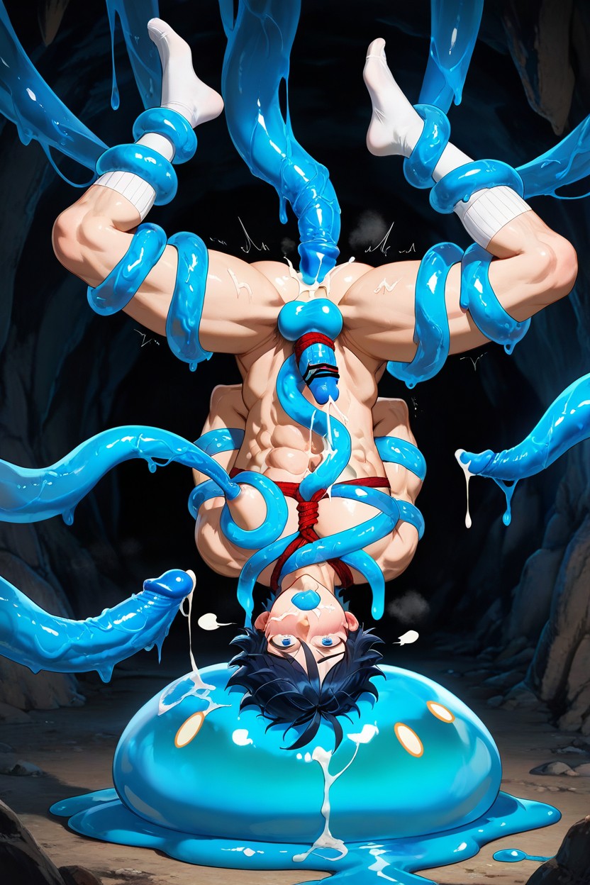 Eating Ass, Surrounded By Large Hydro Slime, Blue Tentacles Wrapped Around His Arms And Legs ゲイAIポルノ