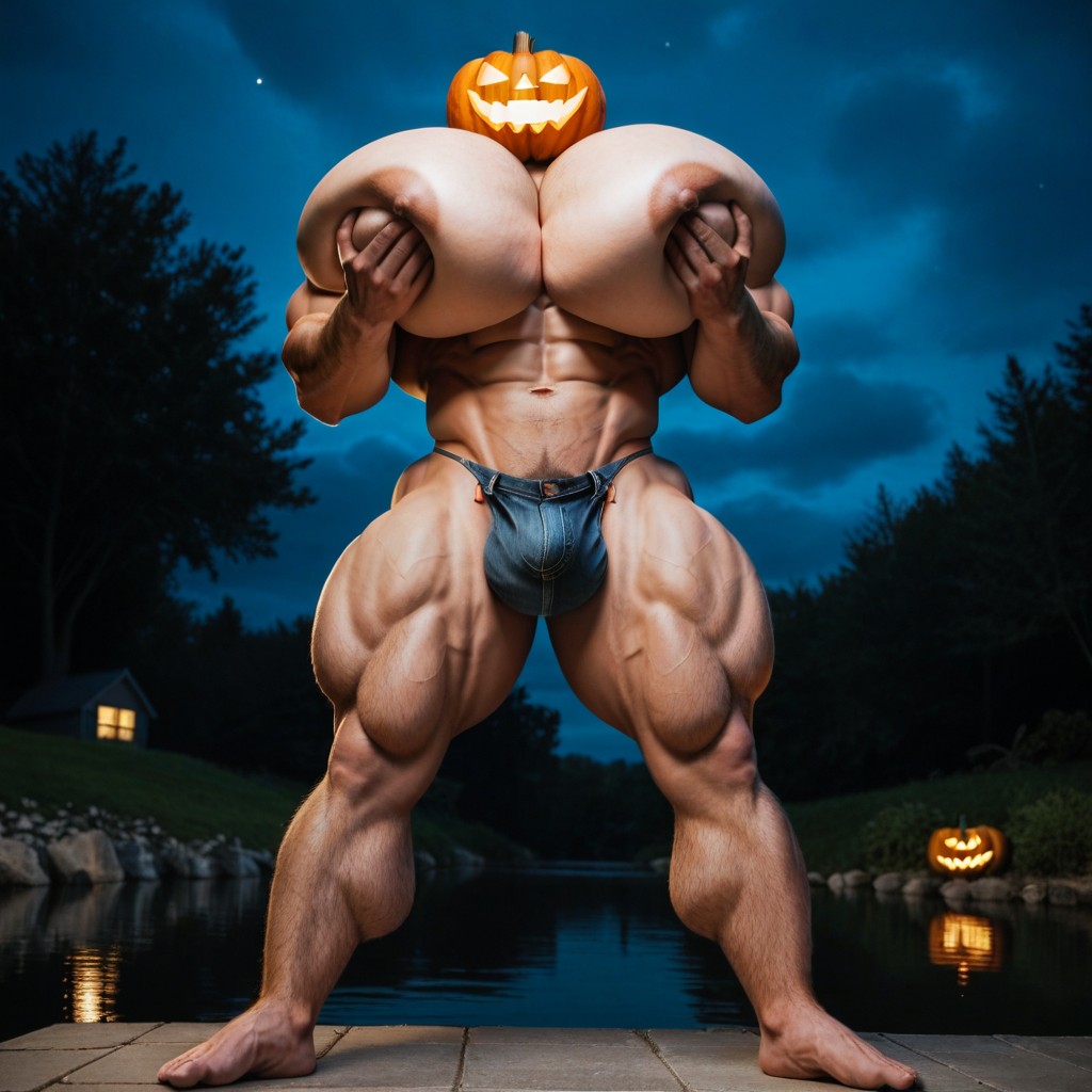 Jack-o'-lantern Head, 肌肉型, 極端下半身沉重 AI同性戀黃片