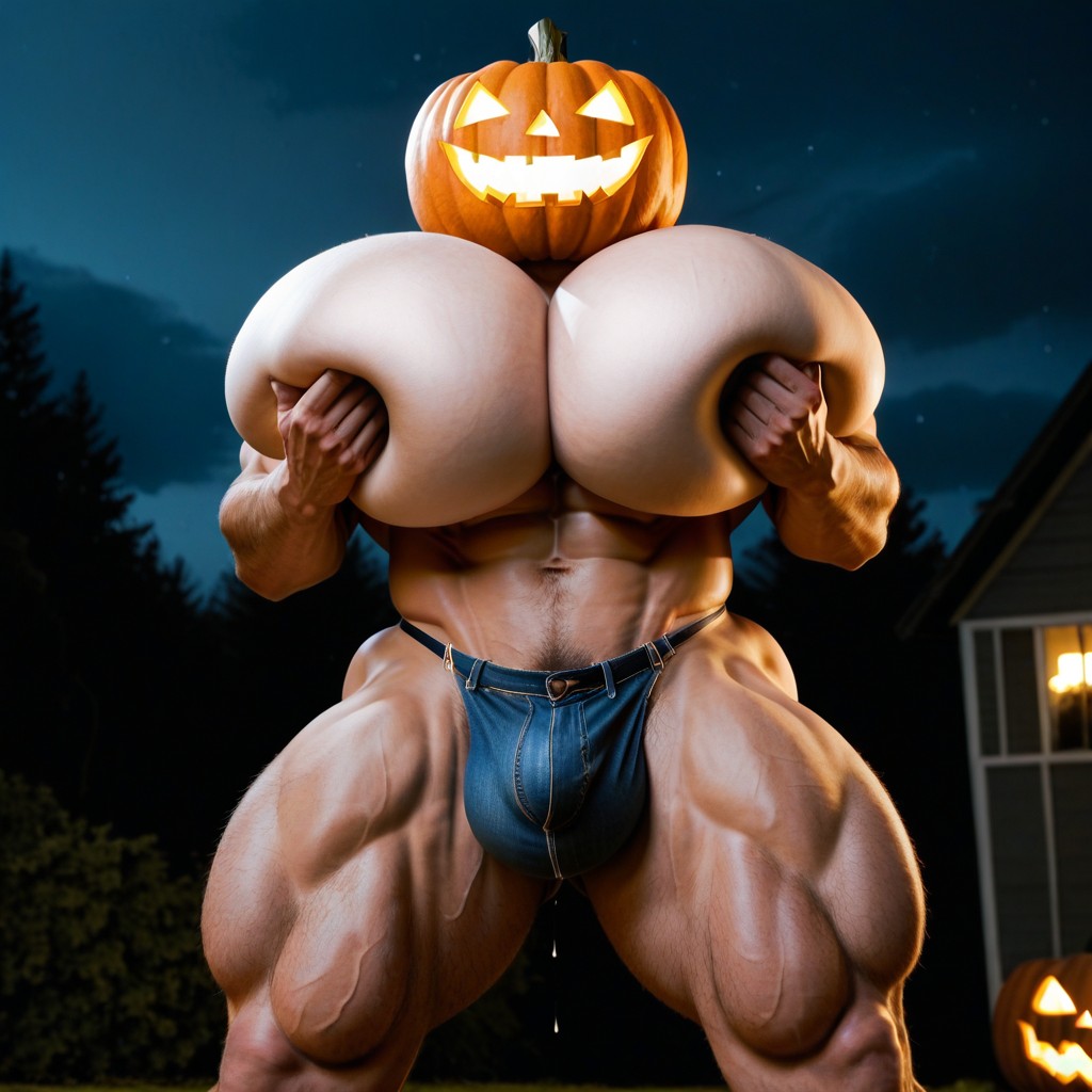 하이퍼 하체 무거운, Jack-o'-lantern Head, Massive 게이 AI 포르노