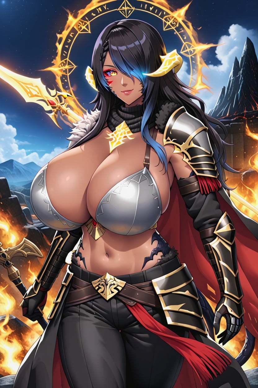 Hyper Breasts, Holding Spear, Red Eyeliner Hentai AI Porn