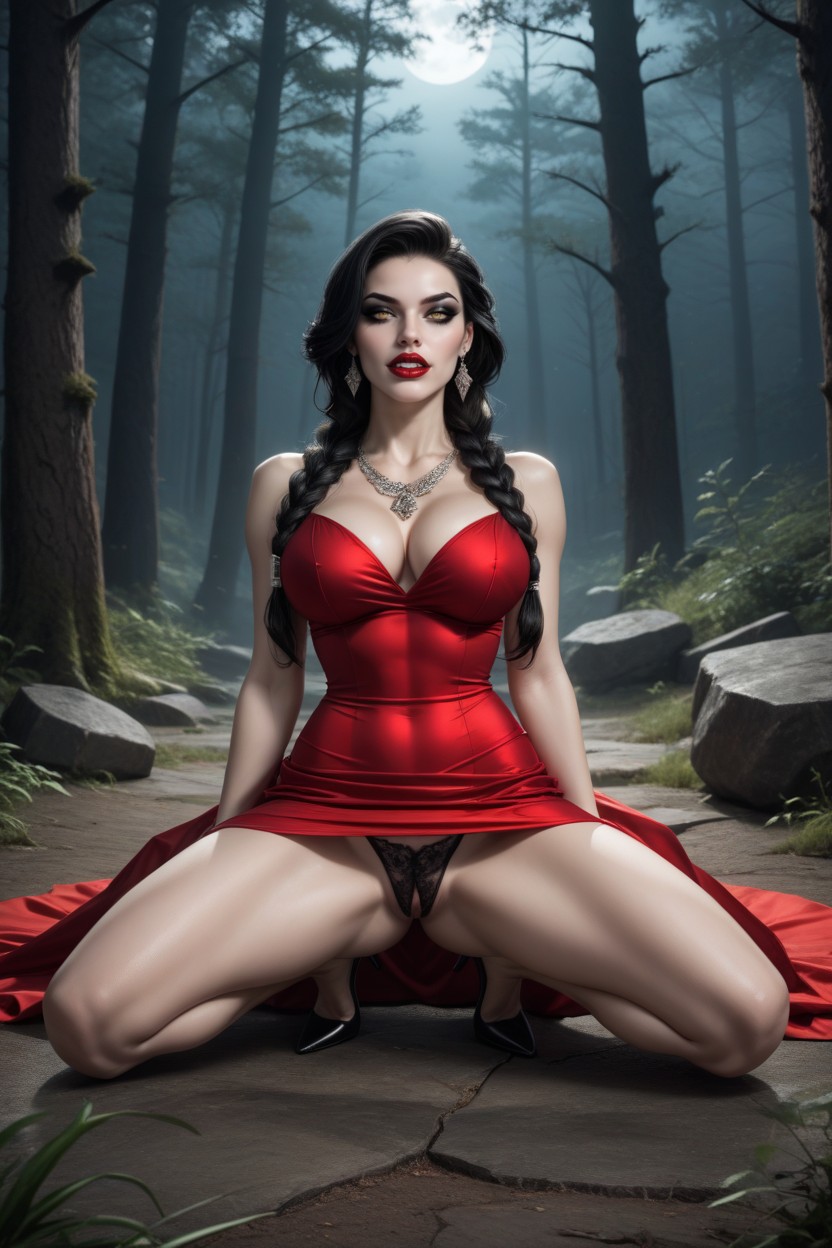 Face Shot, Elegant Necklace With Red Diamods Inserted, Tight Party Dress AI Porn