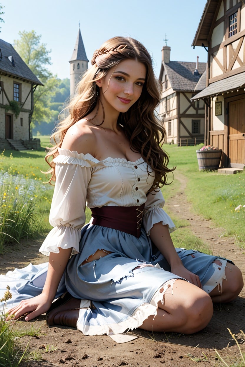 Princess Belle Disney, Lifting Skirt, Medieval Tavern Maid AI Porn