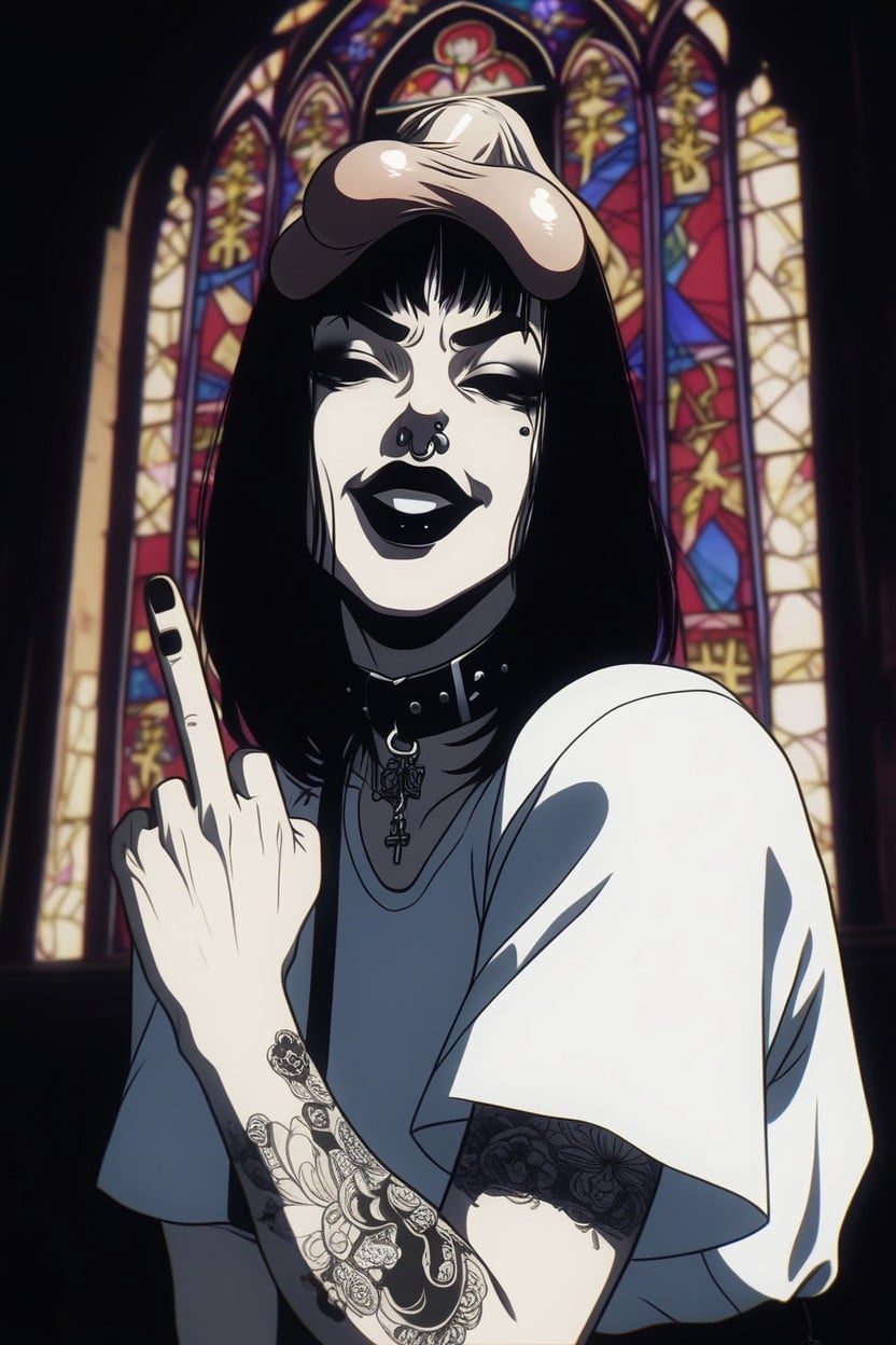 Nose Piercings, Goth Woman, Cock Worship AI Porn