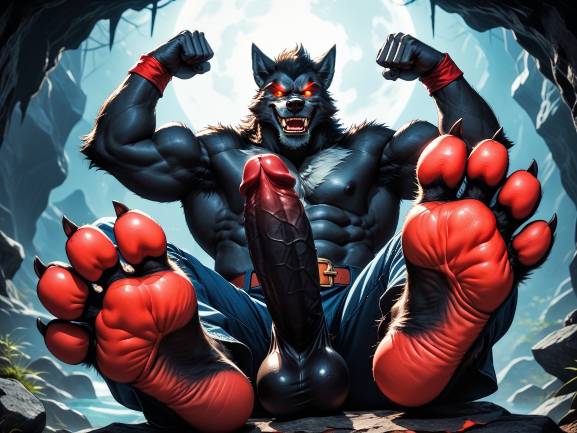 Of A Furry Werewolf, Arms Up Flexing Biceps, Red Porno IA Gay
