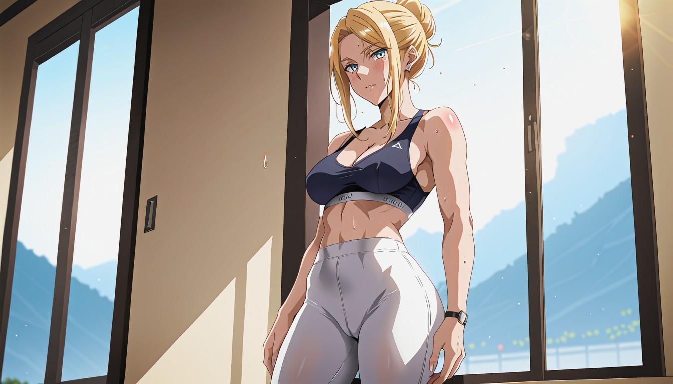 Break, Toned Thighs, Dark Blue Sports-bra AI Porn