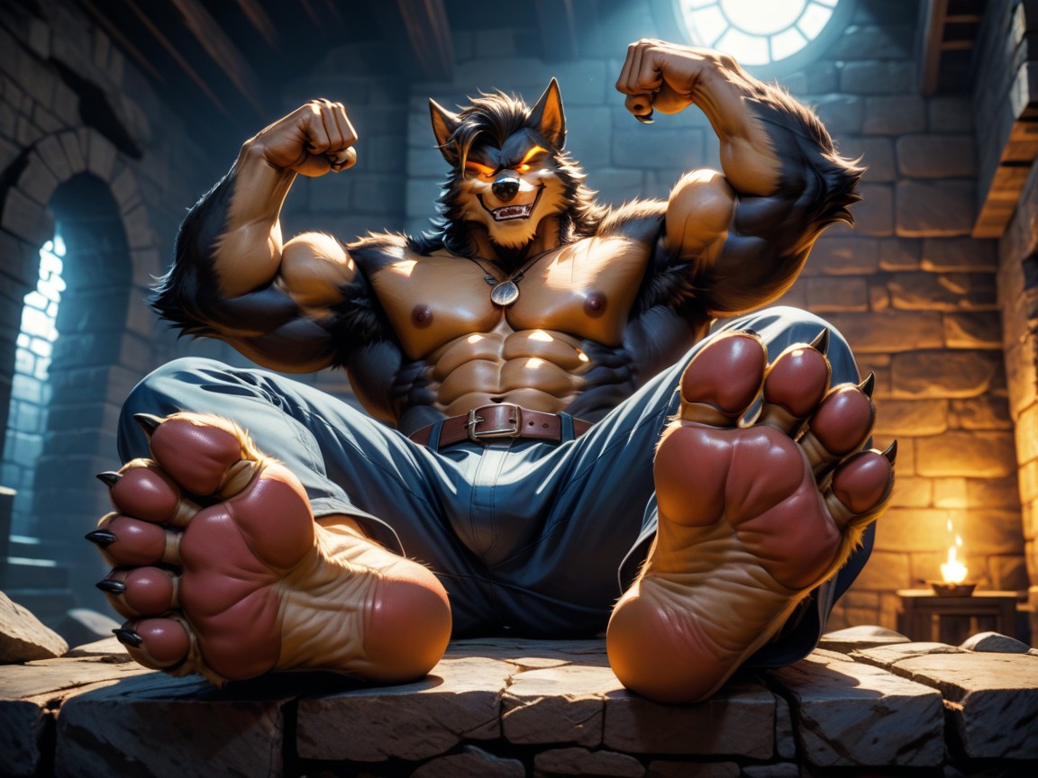 Furry Foot Paws, The Feet Paw Soles Are The Focus Of The Image, 능글맞은 표정 게이 AI 포르노