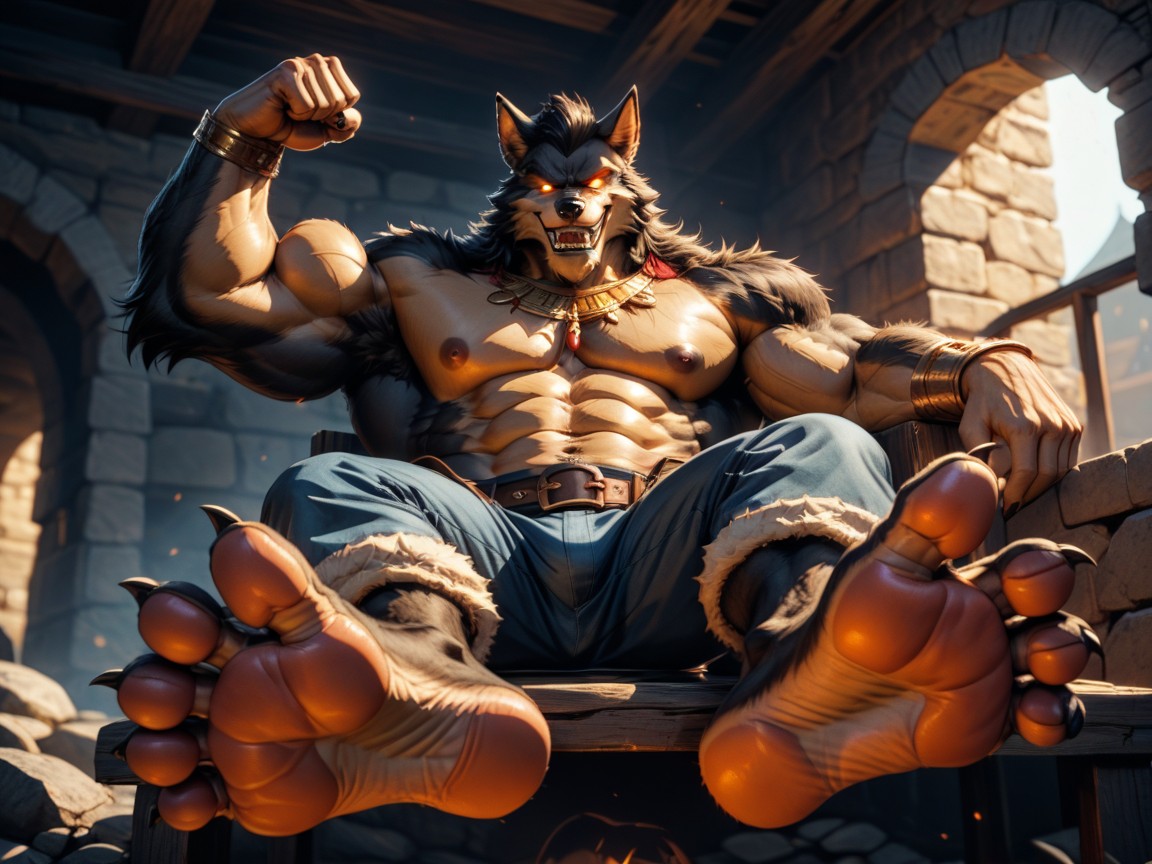 He Is Bold, Sadistic Werewolf Is Showing Off His Soles, The Paw Soles Fill The Image Porno IA Gay