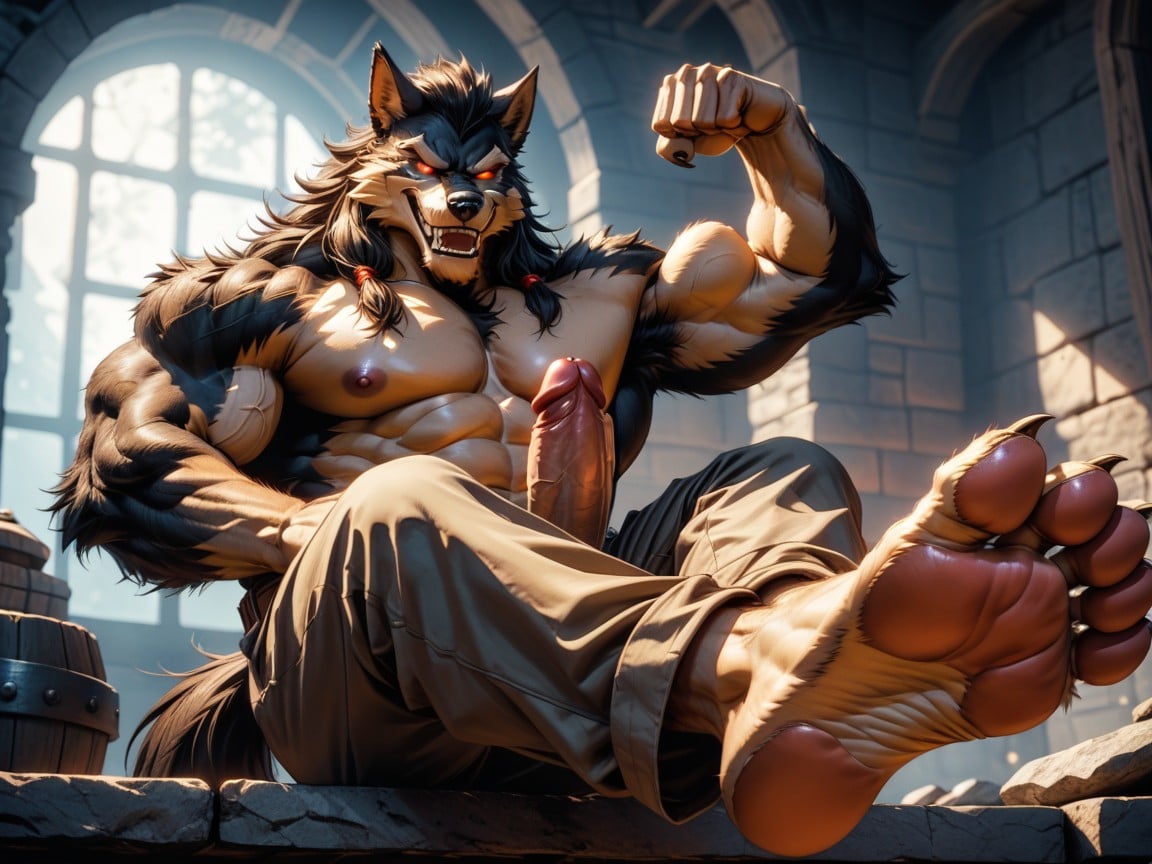 Dominant, Arms Up Flexing Biceps, Paws For Feet ゲイAIポルノ