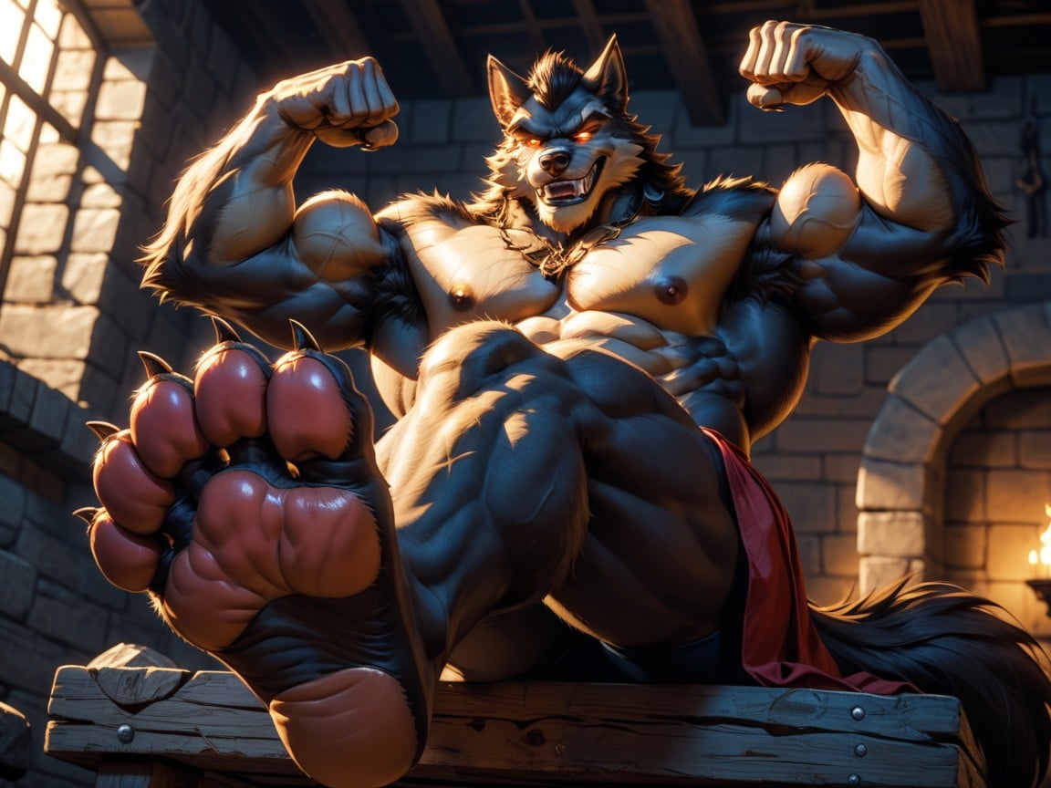 Donjon, Loup-garou, Paw Soles Porno IA Gay