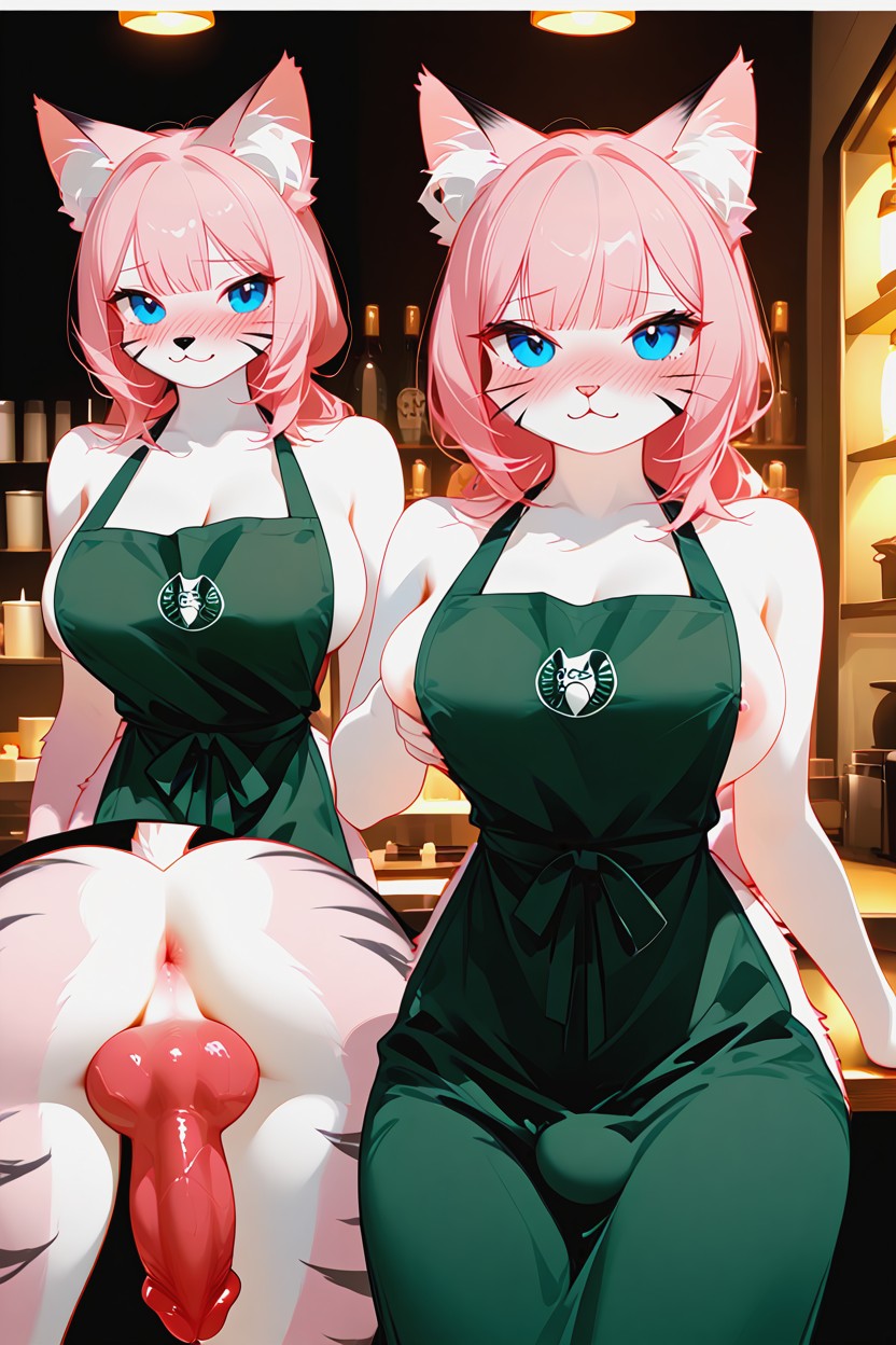 Exposed Breasts, Blushing, Blue Eyes Furry AI Porn