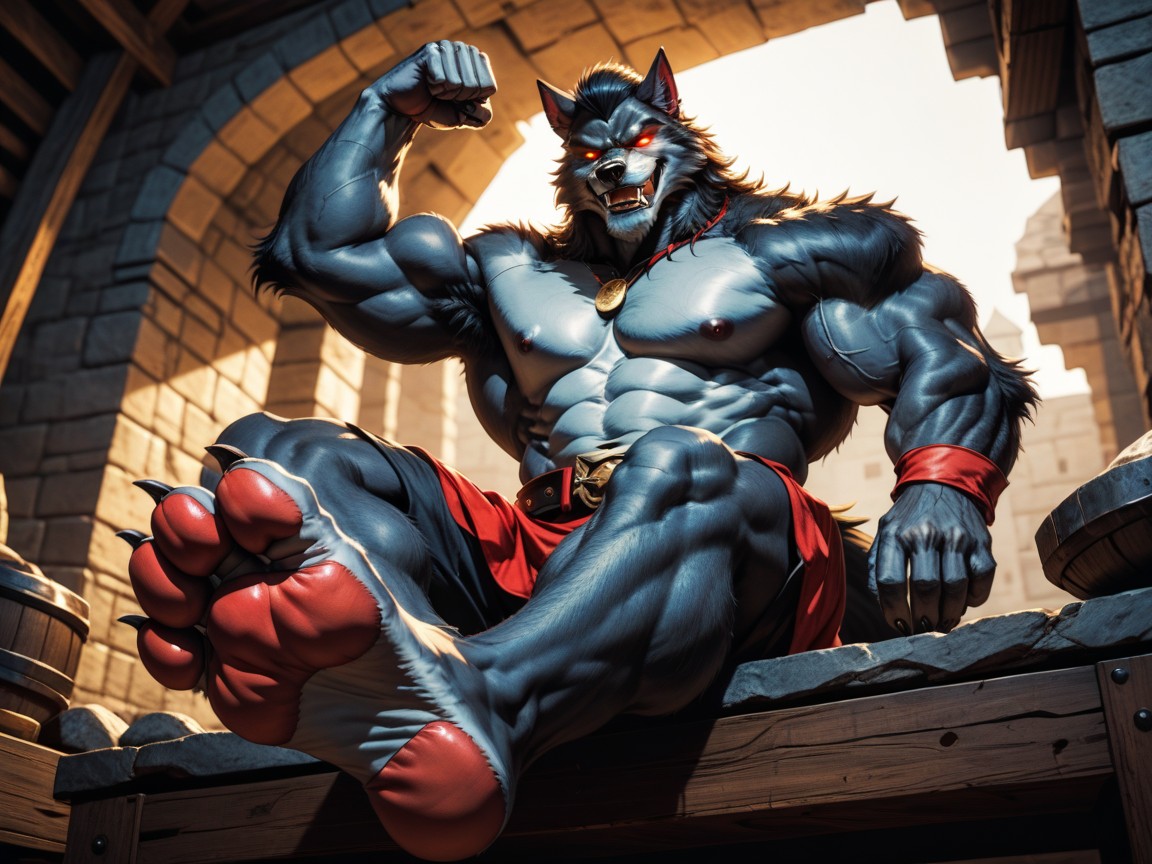 The Paw Soles Fill The Image, Back Resting Against A Rock, His Paws Are Large And Manly Porno gay IA