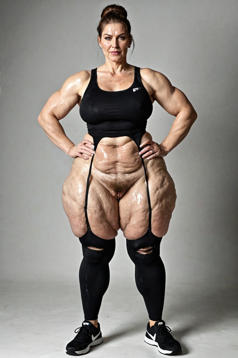 Torn Clothes, Wearing Sports Shoes, Thick And Shaped Thighs With Cellulite AI Porn