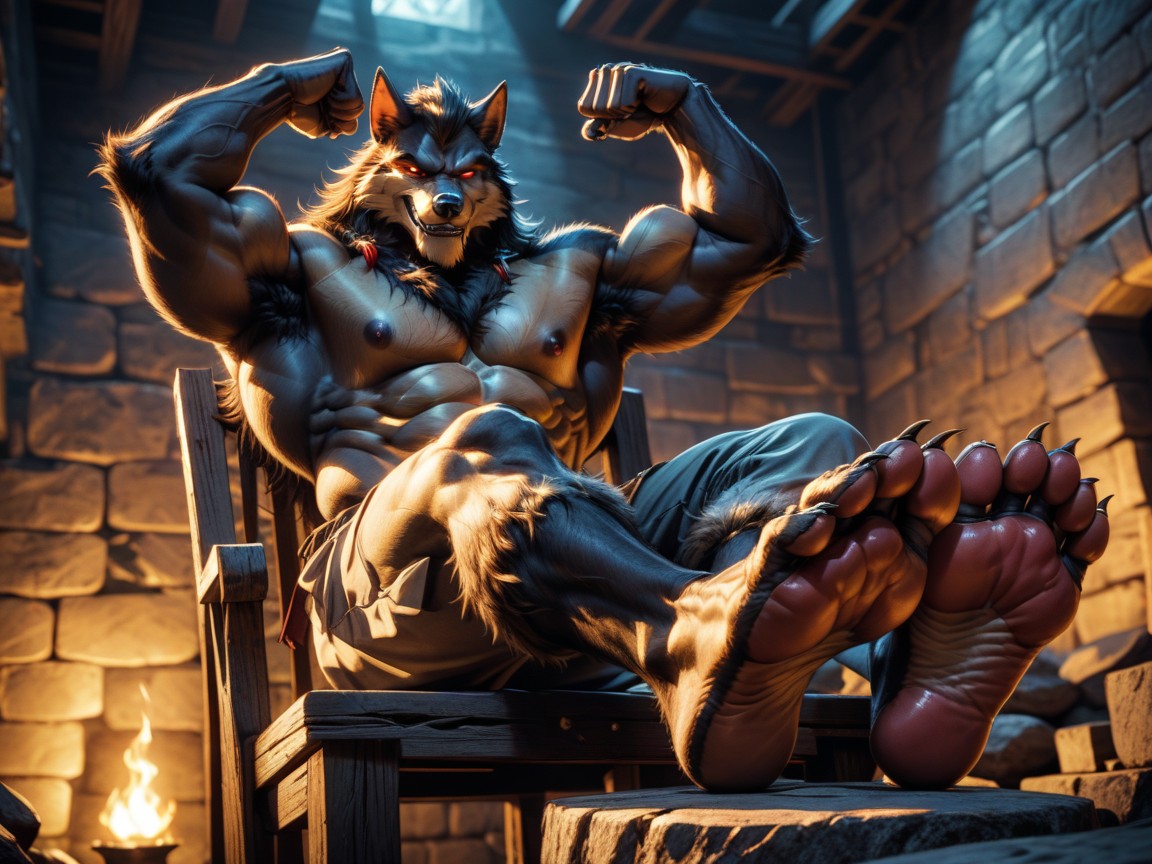 Sadistic Werewolf Is Showing Off His Soles, Of A Furry Werewolf, He Has A Smirk On His Face Porno IA Gay