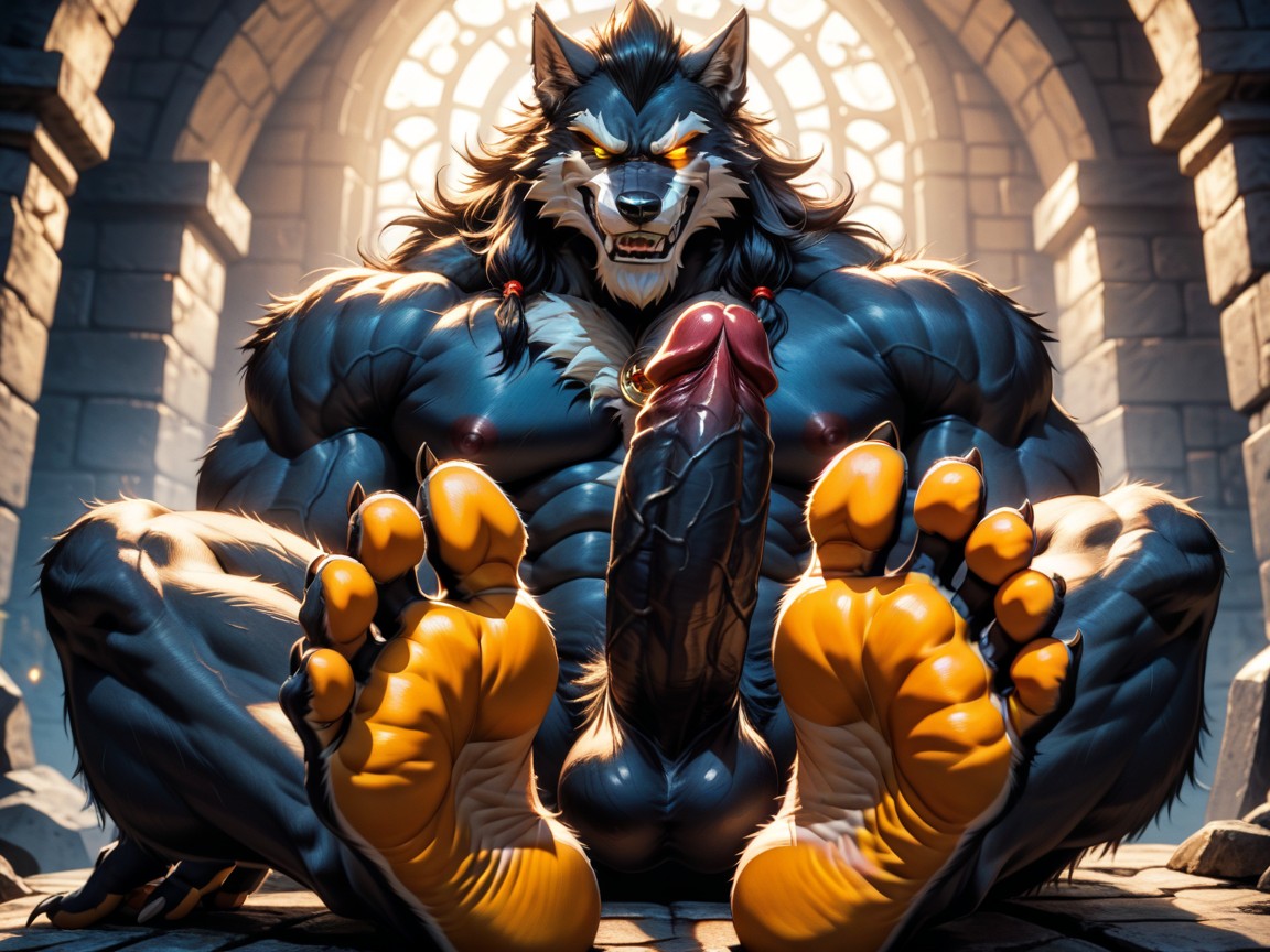 His Beautiful Massive Penis Stands Erect And Glorious, An Anthro Character, He Has A Smirk On His Face Porno IA Gay