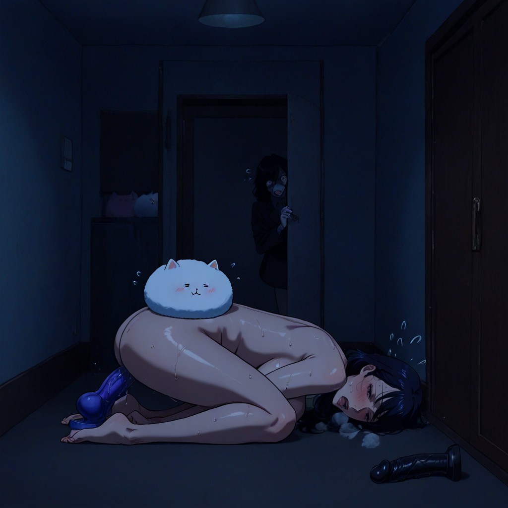 Sweat Drops, Woman Cowering In Corner Of Room, Woman Back To Wall AI Porn