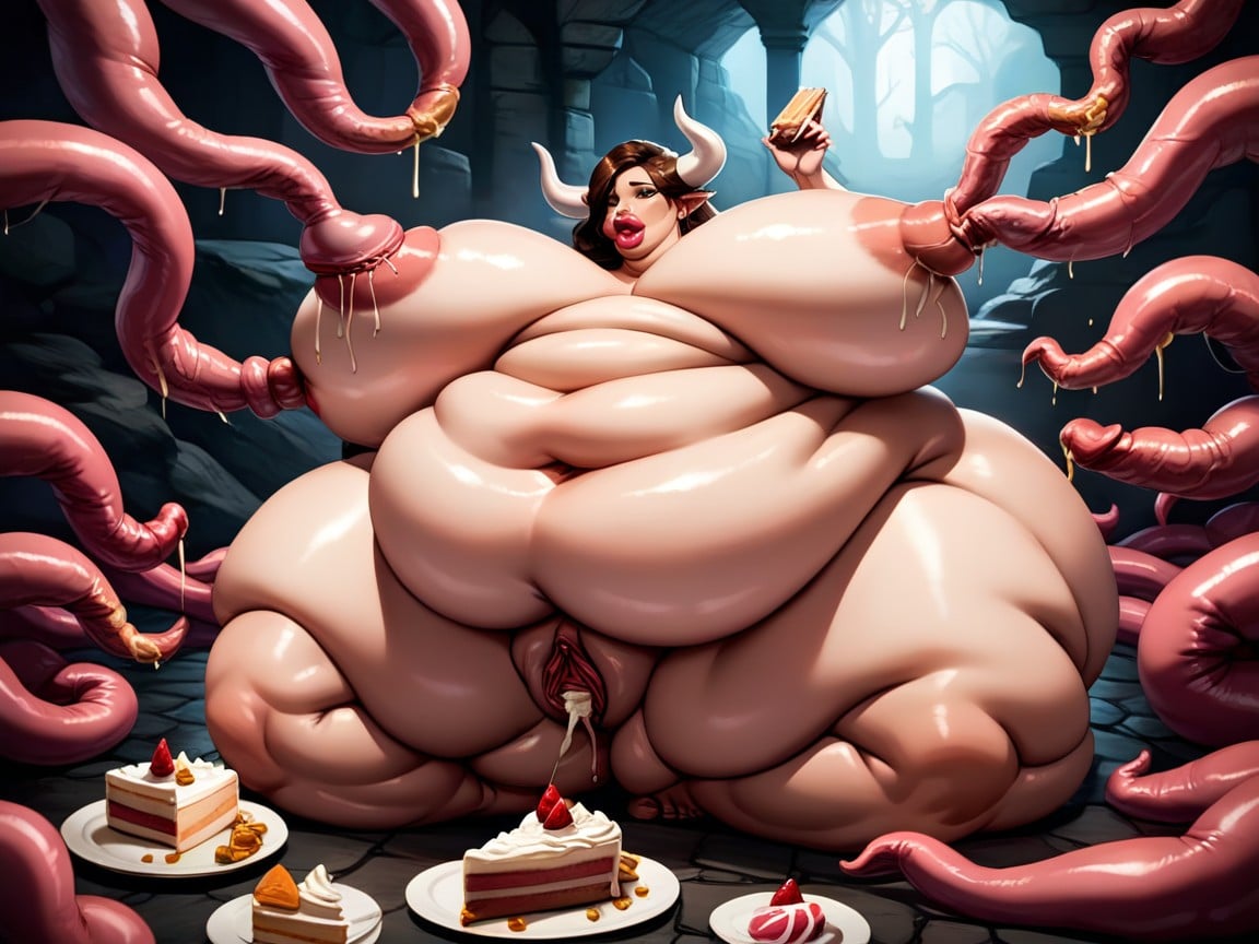 Oversized Pussy, Laying, Cake Transformation AI Porn