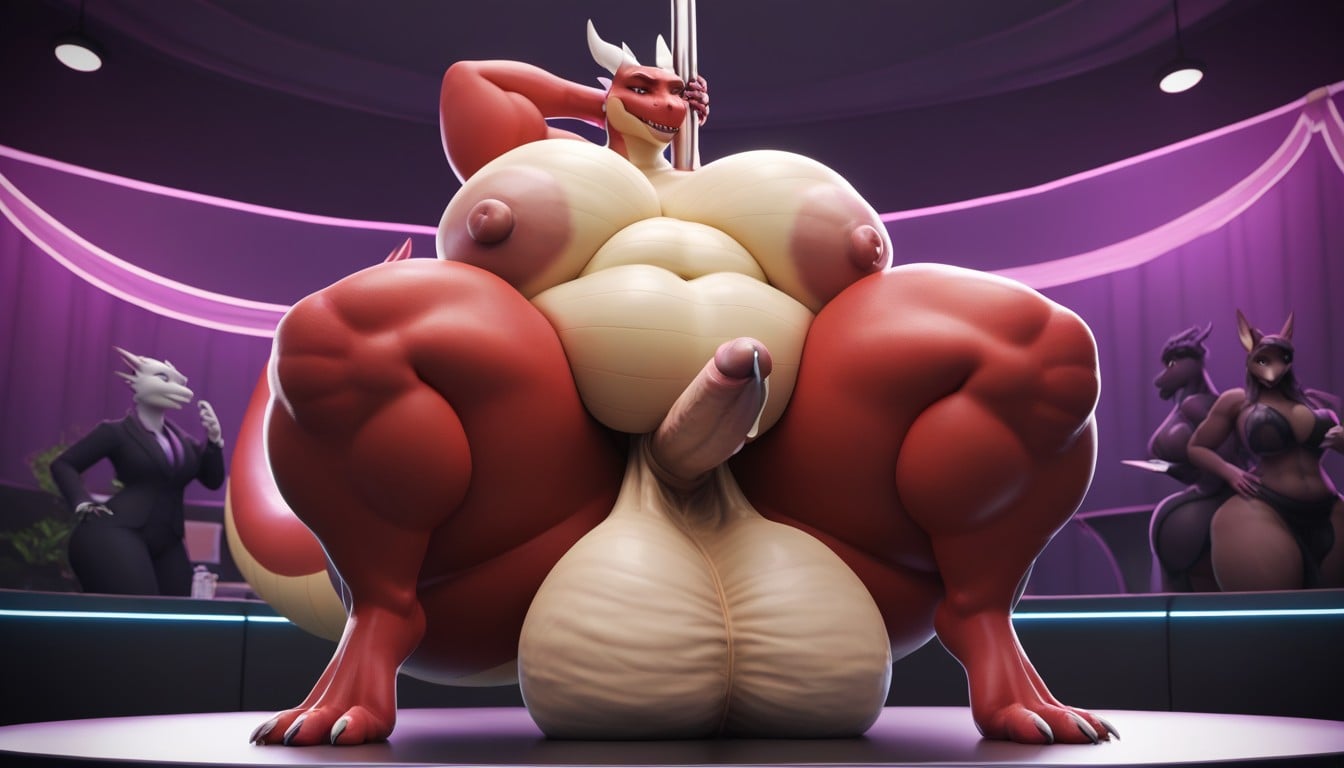 Gigantic Balls, Immense Fat Belly, Red Dragon Furry AI Porn