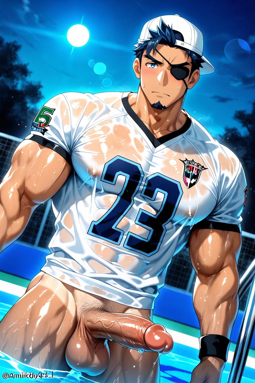 Large Pectorals, White American Football Jersey In White, White Backwards Hat Porno IA Gay