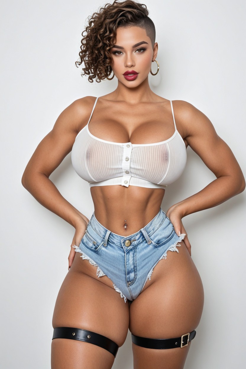 Long Navel Piercing, Underboob, Messy Hair AI Porn