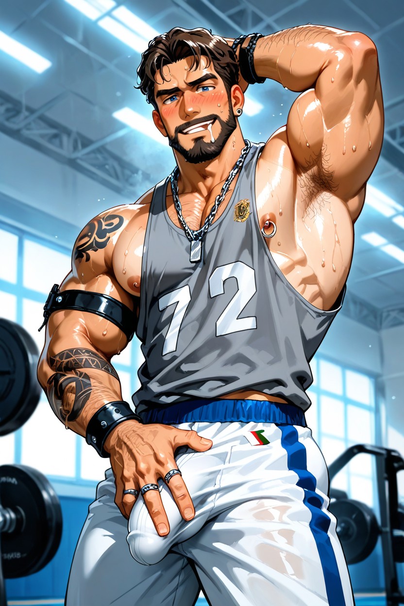 Highly Detailed Close Up Sat Tanned Tanned Skin, Sleeve Full Tattoos, Jock 게이 AI 포르노