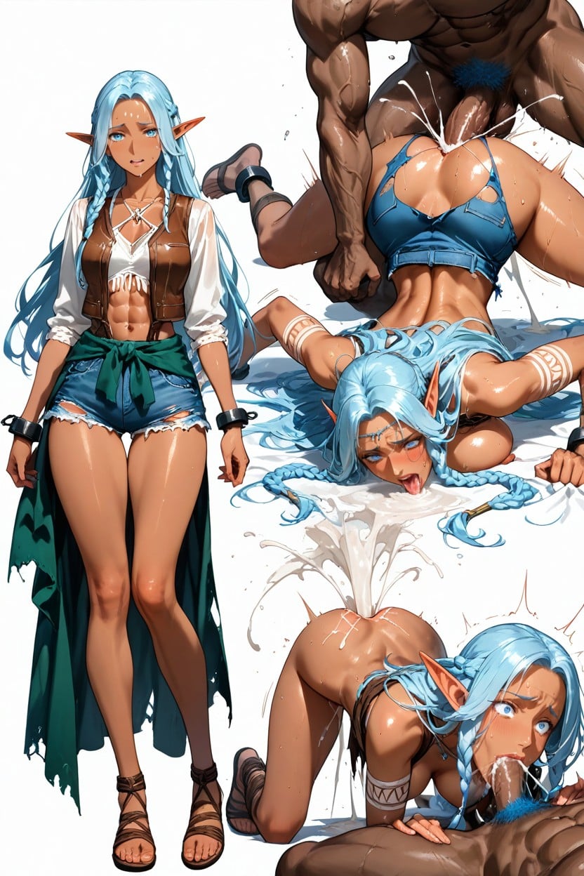 Hyper Tall Woman, Muted Colors, Scared Hentai AI Porn