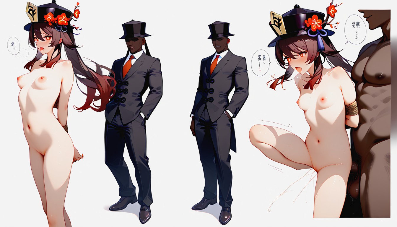 Full Body, Multiple Views, Hu Tao From Genshin Impact Hentai AI Porn