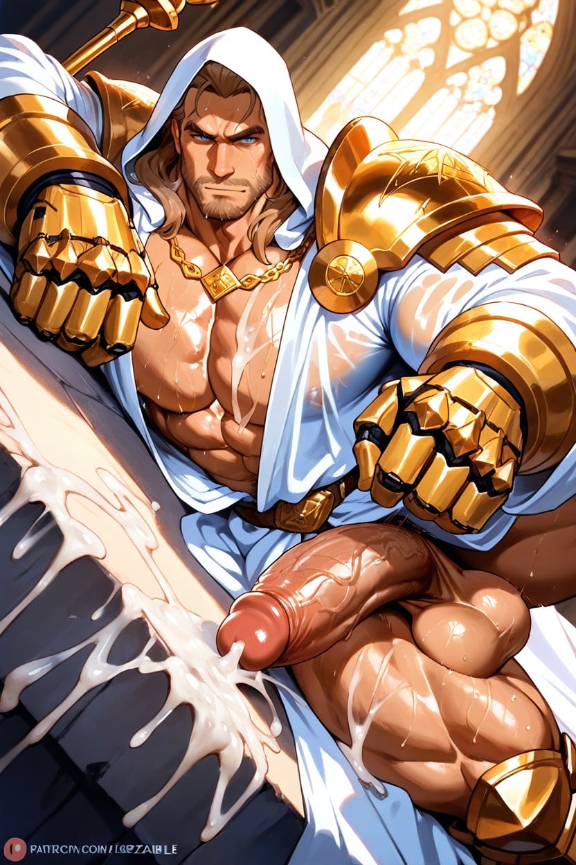 18+, Huge Muscular Body, Half Gold Armor Porno IA Gay