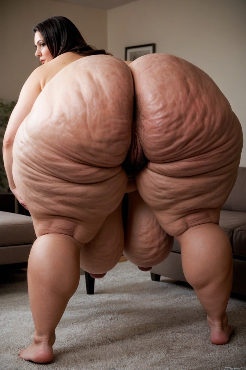 Long Black Hair, Bbw, Rear View BBW AI Porn