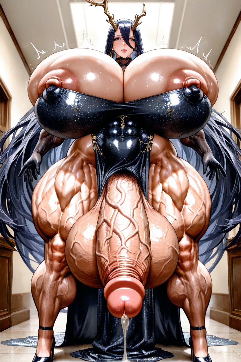 Penis Too Big, Black Silk Dress, Colossal Breast Hentai AI Porn