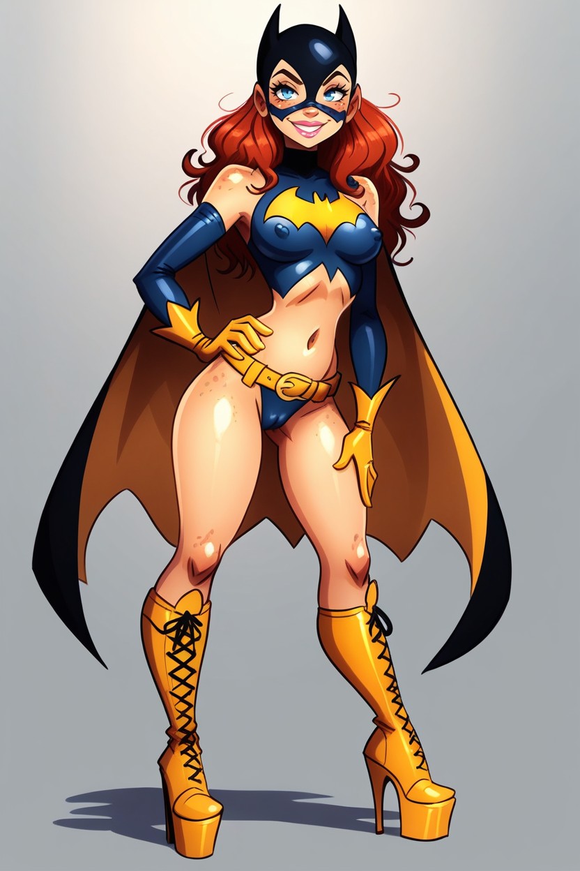 Freckles, Slutty Batgirl Costume, Legs Apart Hentai AI Porn