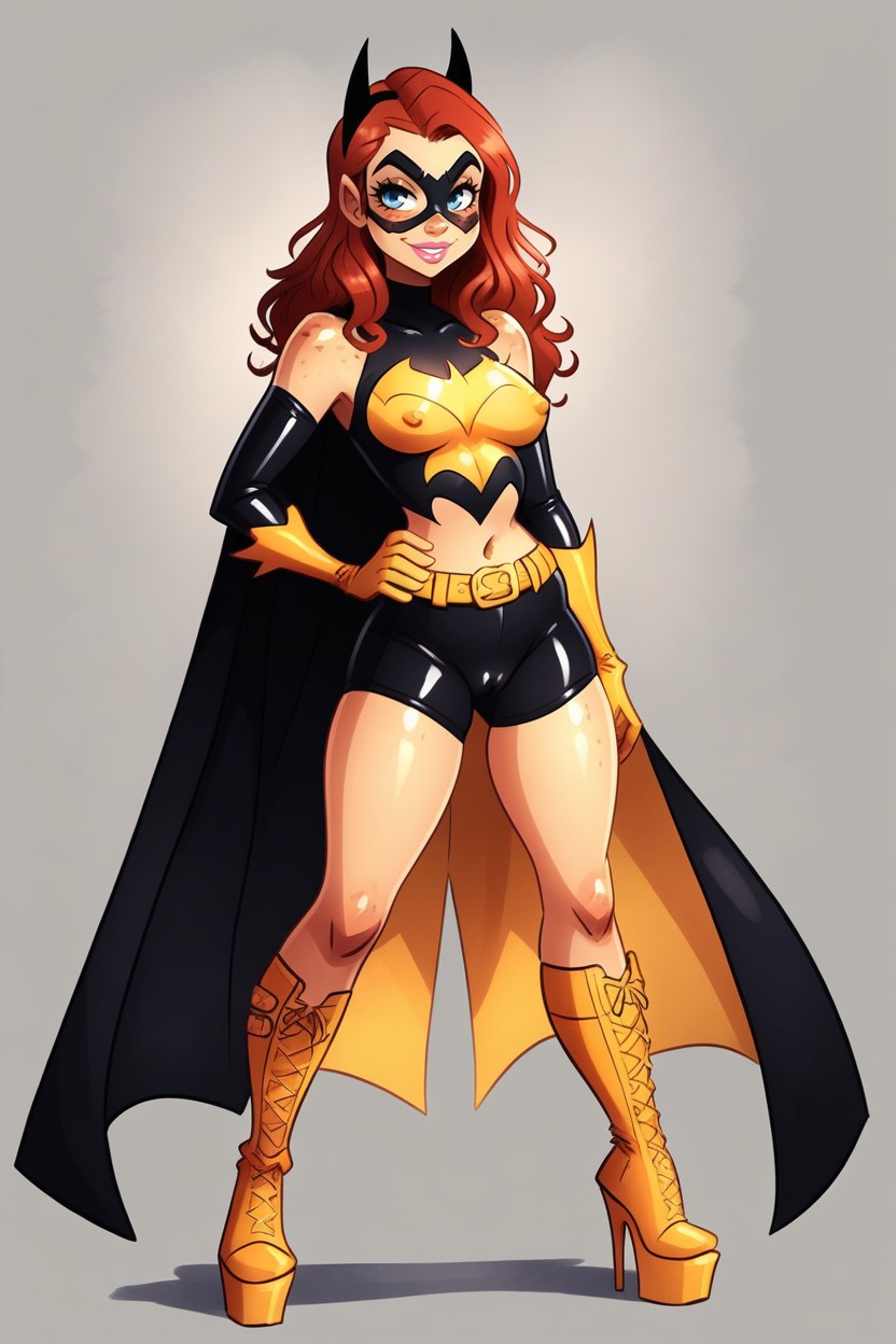 Shoulders Exposed, All Yellow Platform High Heel Boots, 25+ Hentai AI Porn