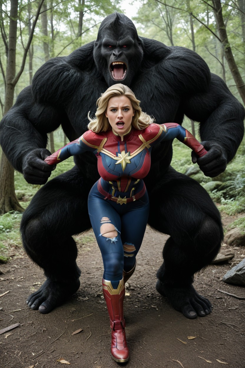 Giant Beast Like King Kong Behind Her, Virgin, Massive Breast AI Porn