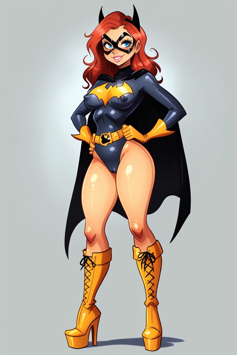 Spandex Batgirl Costume, Platform Heels, Belt Hentai AI Porn