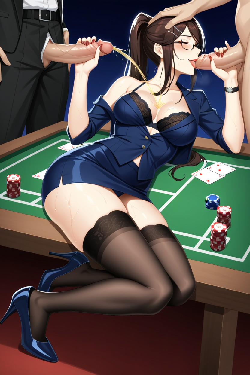 Dark Blue Lingerie, Skinny, Wet Clothes AI Porn
