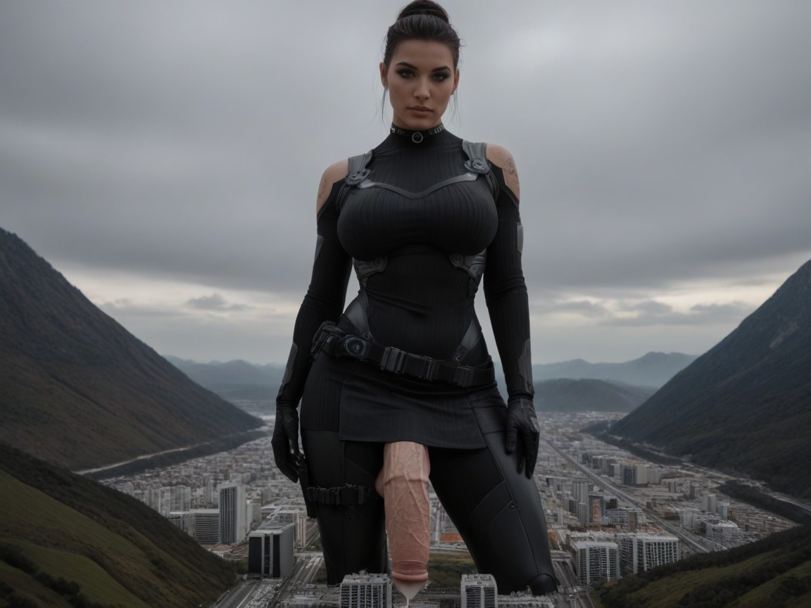 Choker, Cyberpunk Sci-fi Aesthetic, Soft Glow Details The Only Cum Source In The Image Should Be The Tip Of Her Cock AI Porn