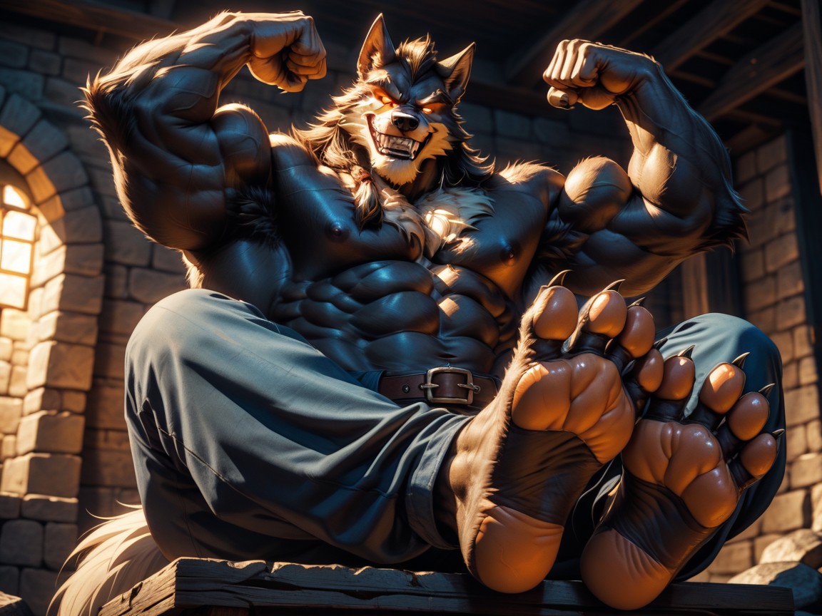 Du Bas Vers Le Haut, Paw Soles, Sadistic Werewolf Is Showing Off His Soles Porno IA Gay