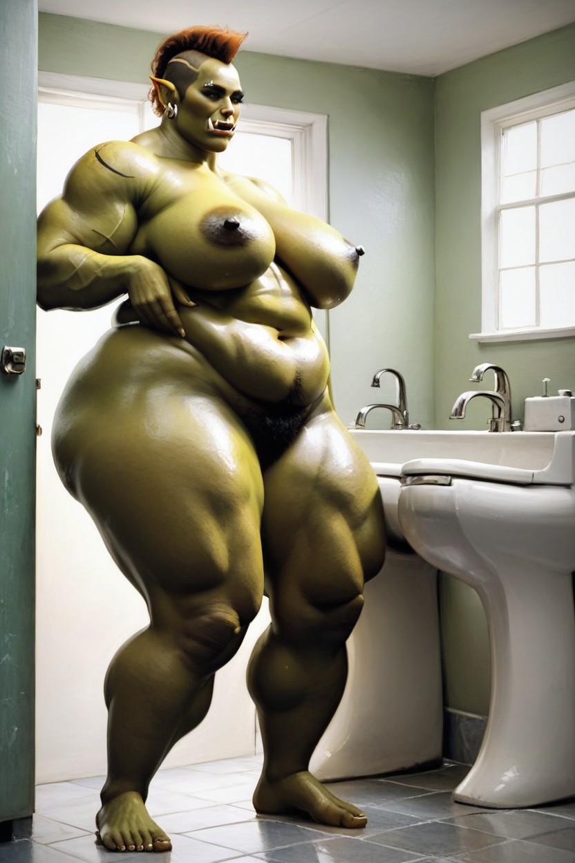 Large Ass, Green Skin, Sweaty AI Porn