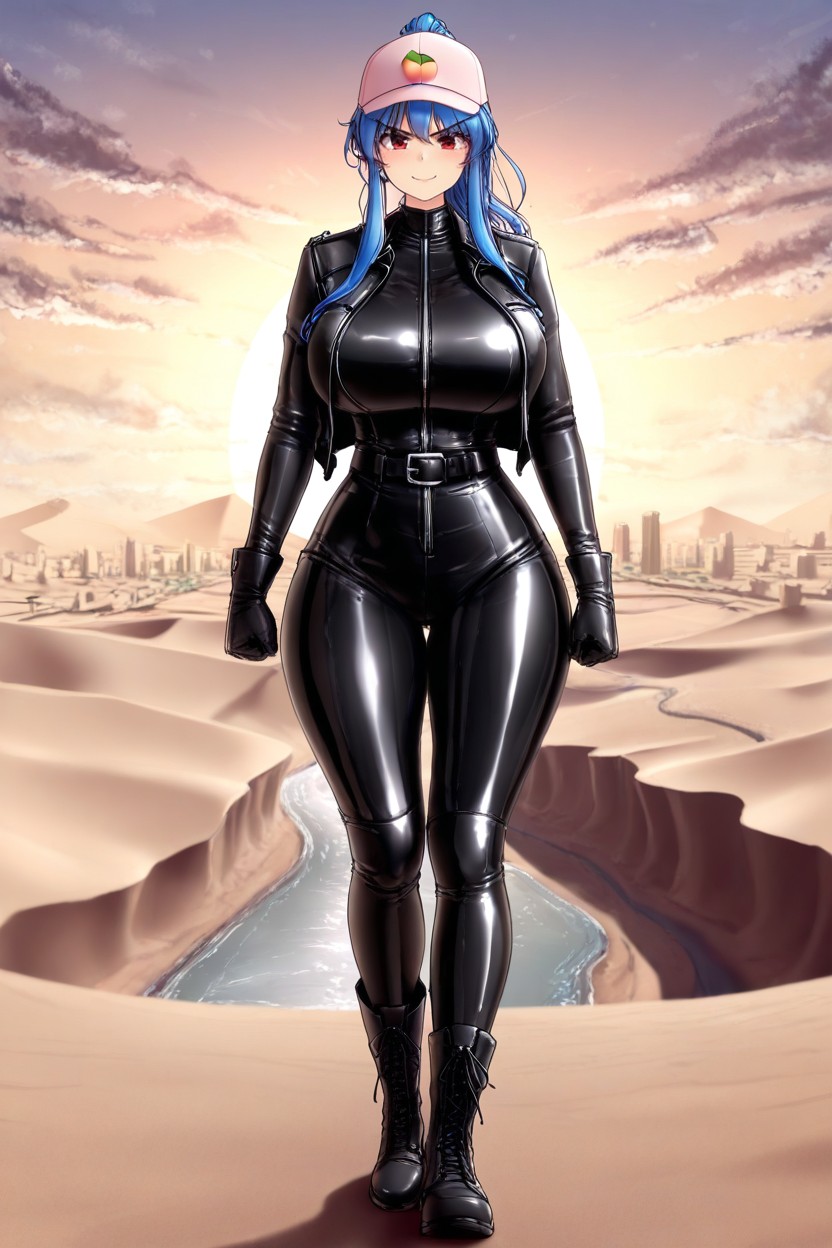 Ponytail, Leather Suit, White Baseball Cap Hentai AI Porn
