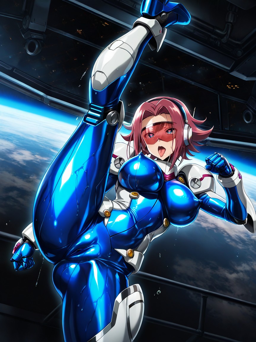 Tongue Out, Score__up, Helmet With Red Visor And Headphones Hentai AI Porn