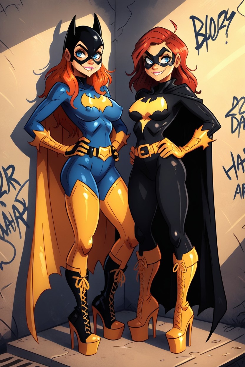 Black And Yellow Platform High Heel Boots, Khyle Artstyle, Batgirl Costume Hentai AI Porn