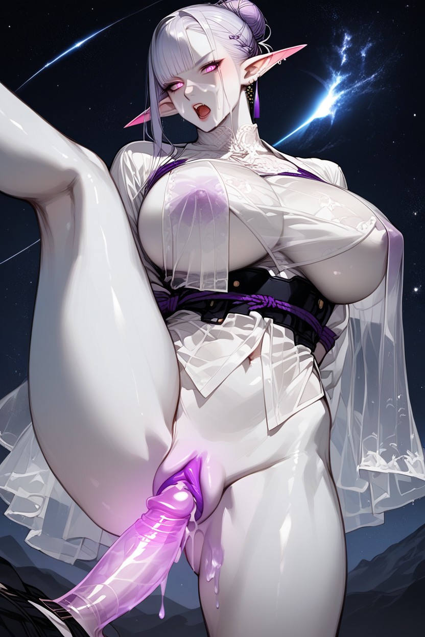 Dogs Glowing Pussy Purple, One Leg Is Planted On The Ground, Arms Behind Back Furry AI Porn