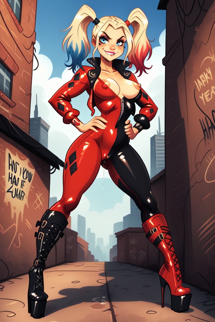 City Rooftop, Apocalyptic City Background, Snatched Waist Hentai AI Porn