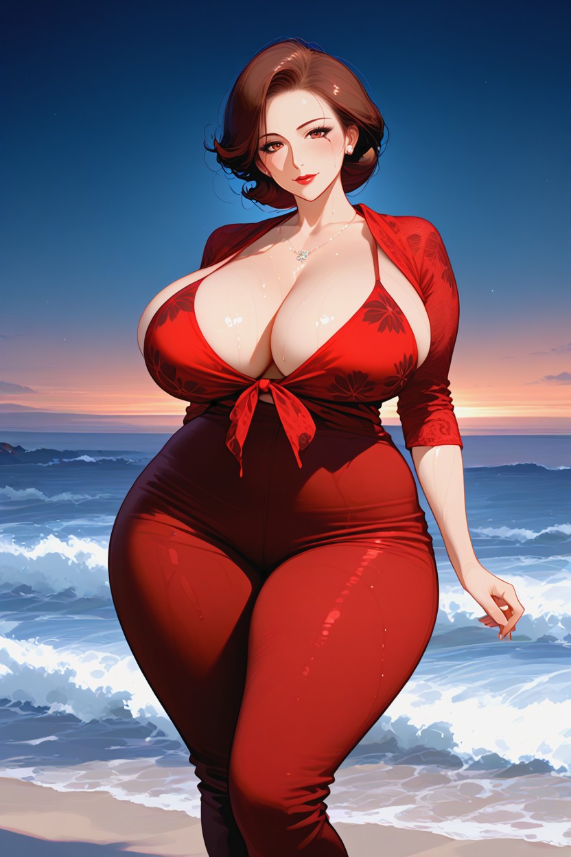 Massive Butt, In Beach At Dark Night, Voluptous Butt MILF AI Porn