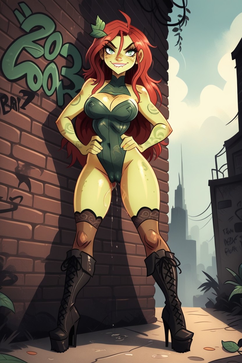 Calf High Boots, Night, Cleavage Hentai AI Porn