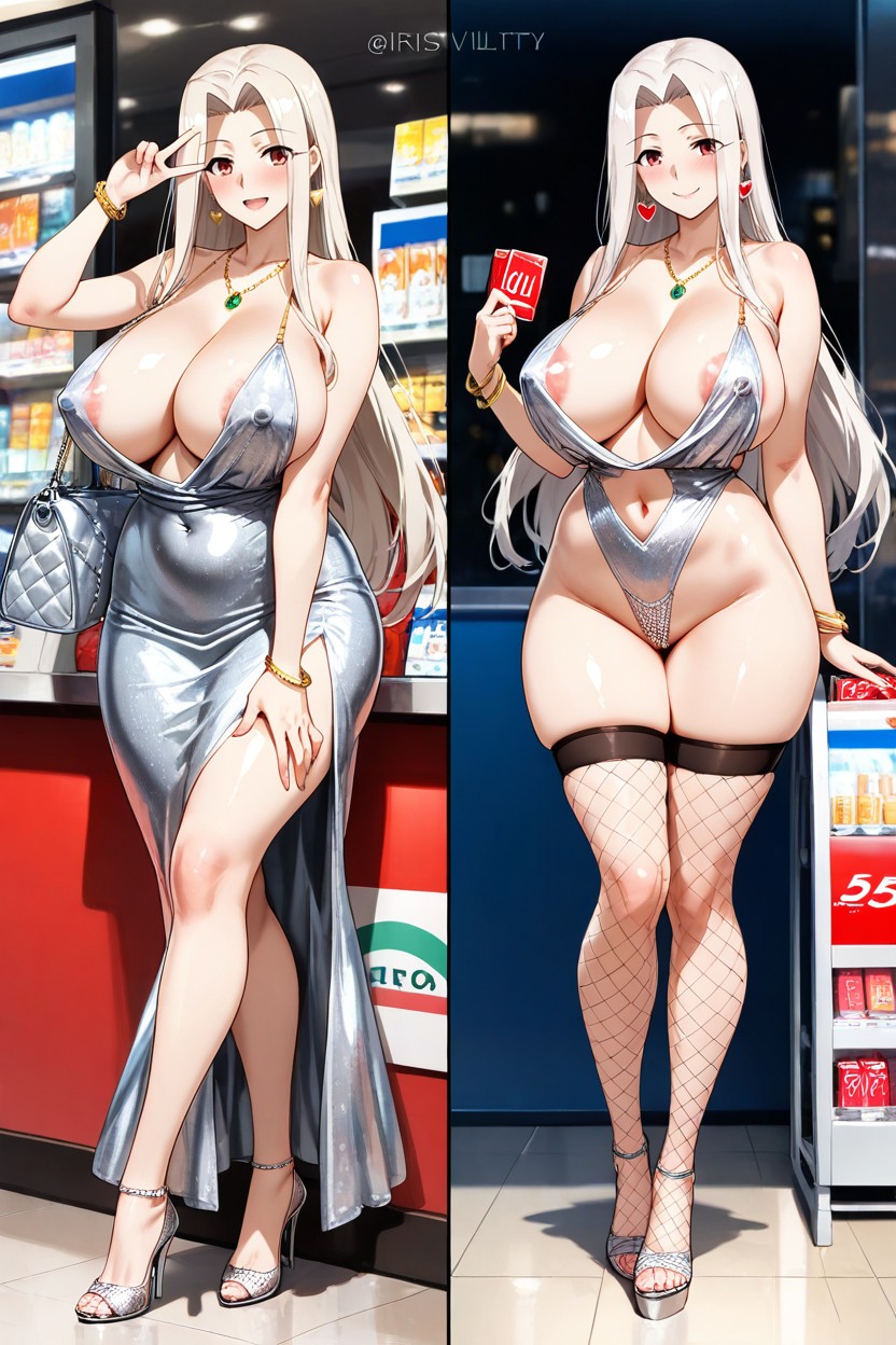 One Handed Peace Sign, Navel Exposed, Fate's Irisviel Von Einzbern Hentai AI Porn
