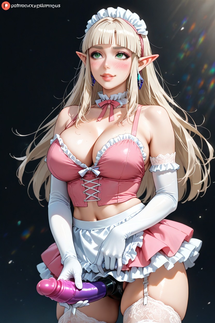 Skinny, Rainbow Strapon, White Elbow Gloves Hentai AI Porn