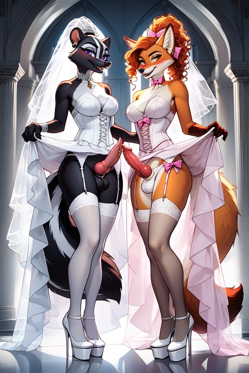 Detailed Panties, Blushing, 2 People Furry AI Porn