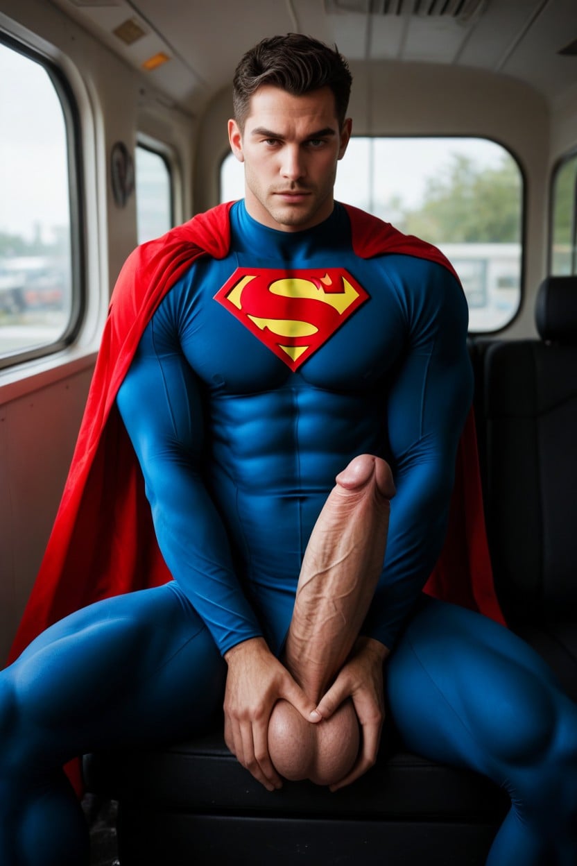 Superman's Tights With Huge Hyper Bulge Hanging To His Ankles, Six Pack Abs, ウエストショット ゲイAIポルノ