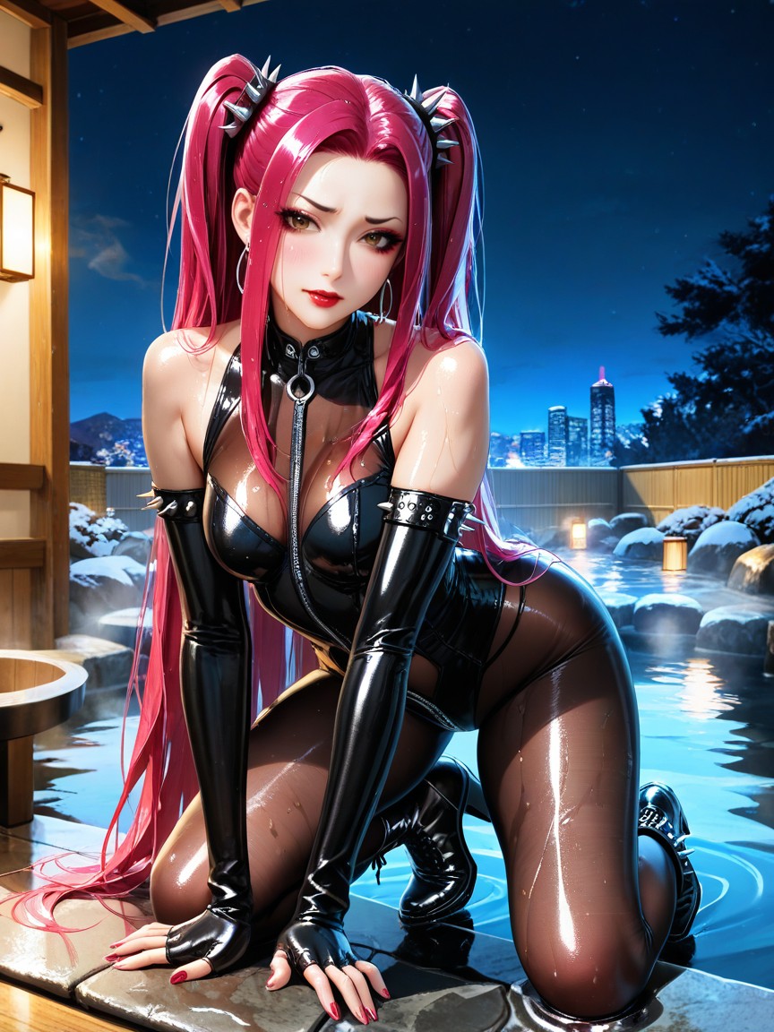 Two Slick Front Locks, Oiled Skin, Beautiful Straight Hair Hentai AI Porn
