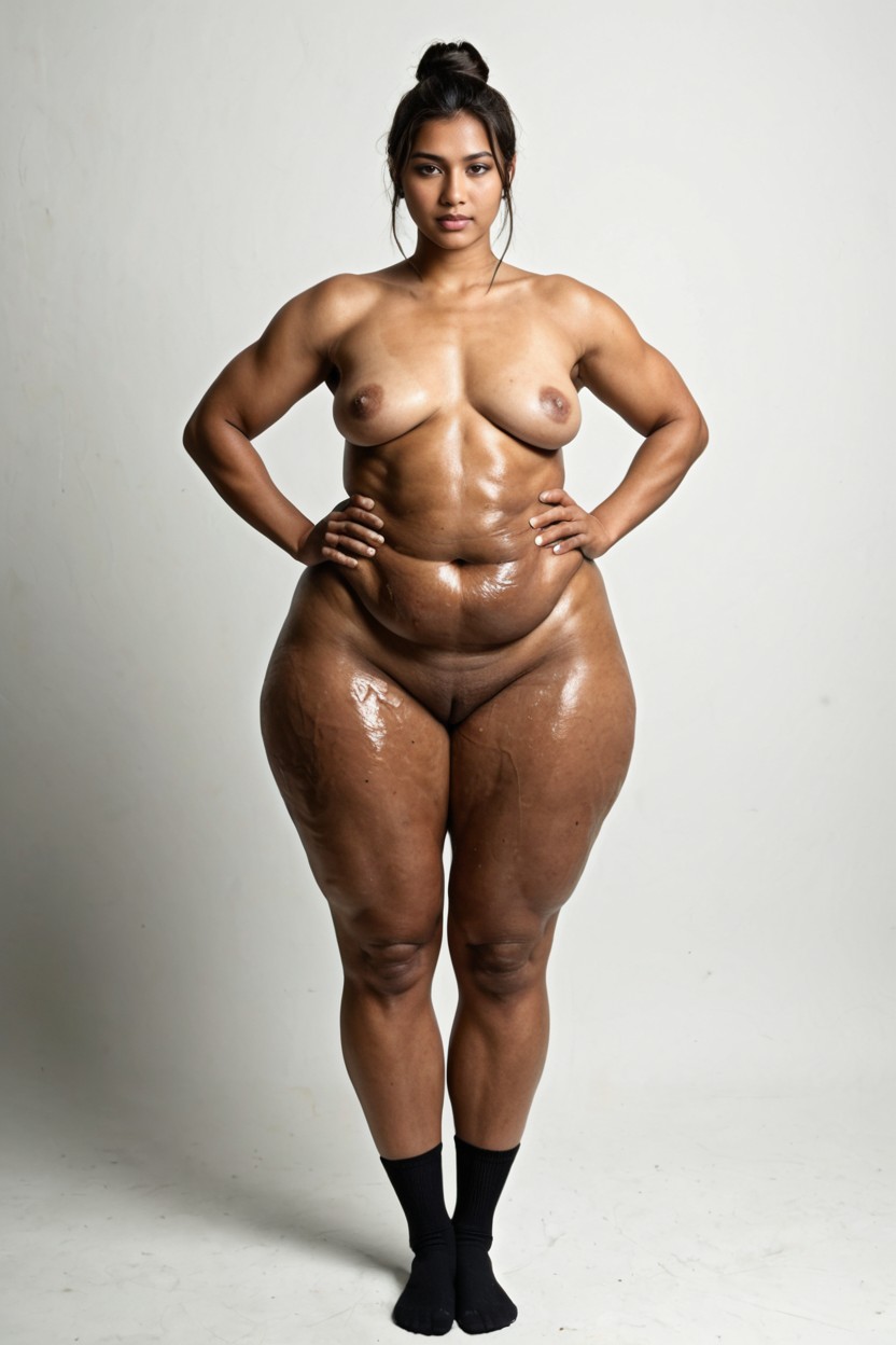 Arms Behind Back, Extremely Fat Inner Thighs, Oiled Skin AI Porn